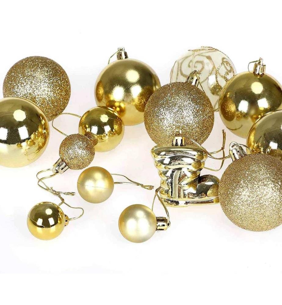 Boules de Noël, boules pour sapin de Noël, 102 pièces, dorées
