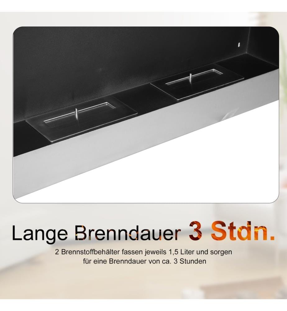 Cheminée à l'éthanol murale 110 x 54 cm, poêle au bioéthanol en acier inoxydable
