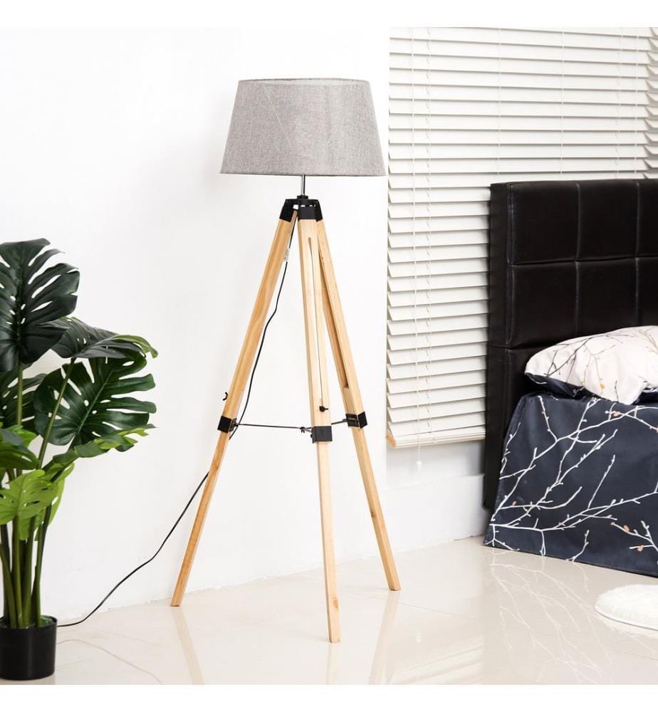 Lampadaire en bois 99-143 cm Malmö Naturel Gris
