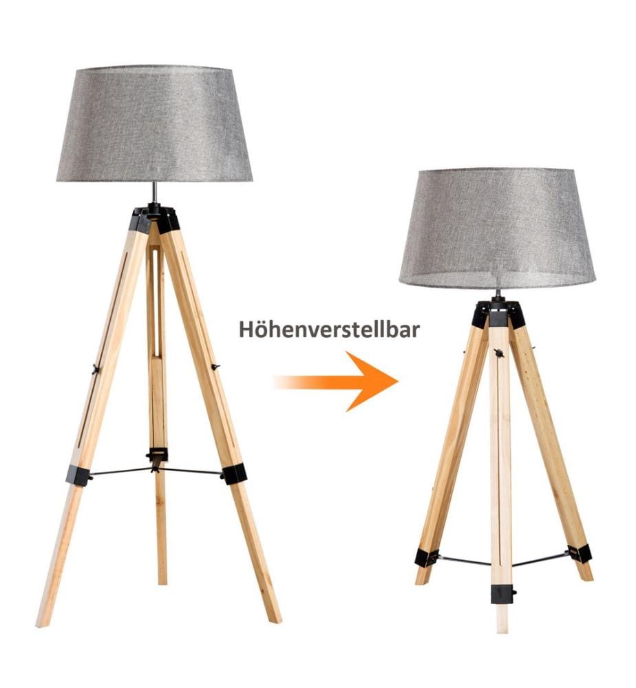 Lampadaire en bois 99-143 cm Malmö Naturel Gris
