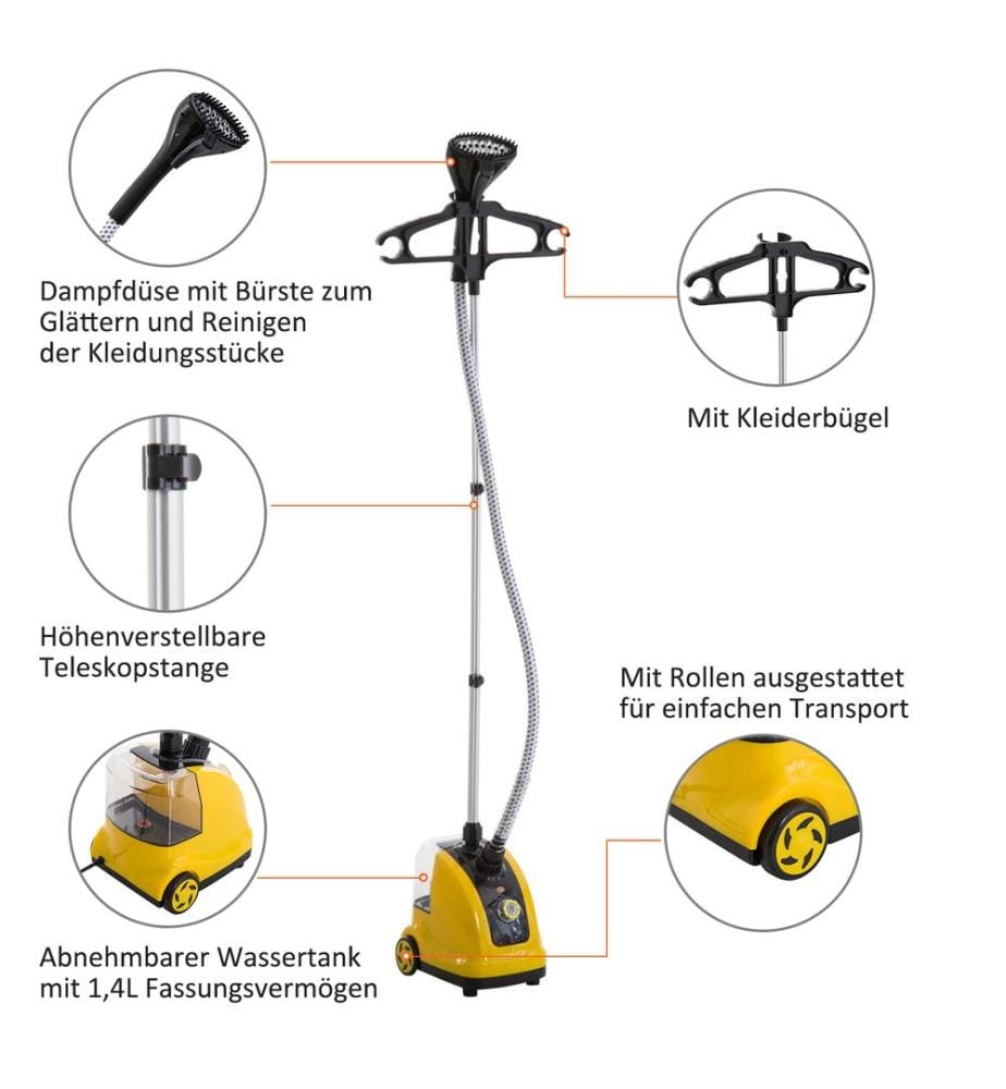 Dampfglätter Dampfbürste 1800W 1,4L Gelb