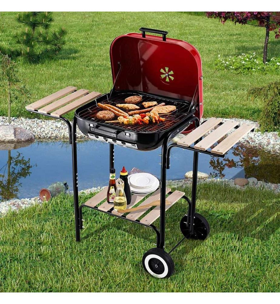 Holzkohlegrill Grillwagen Terrassen BBQ mit Ablageflächen