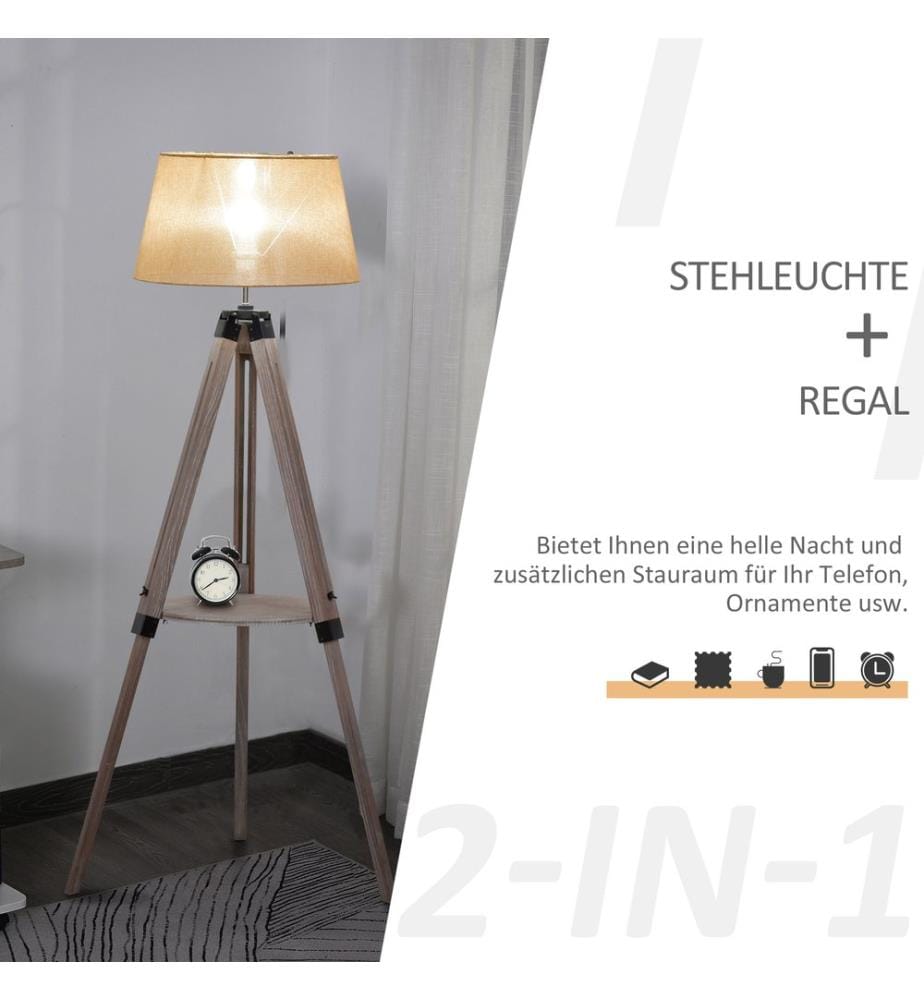 Stehlampe mit Regal 110-150 cm Malmö Braun Wash