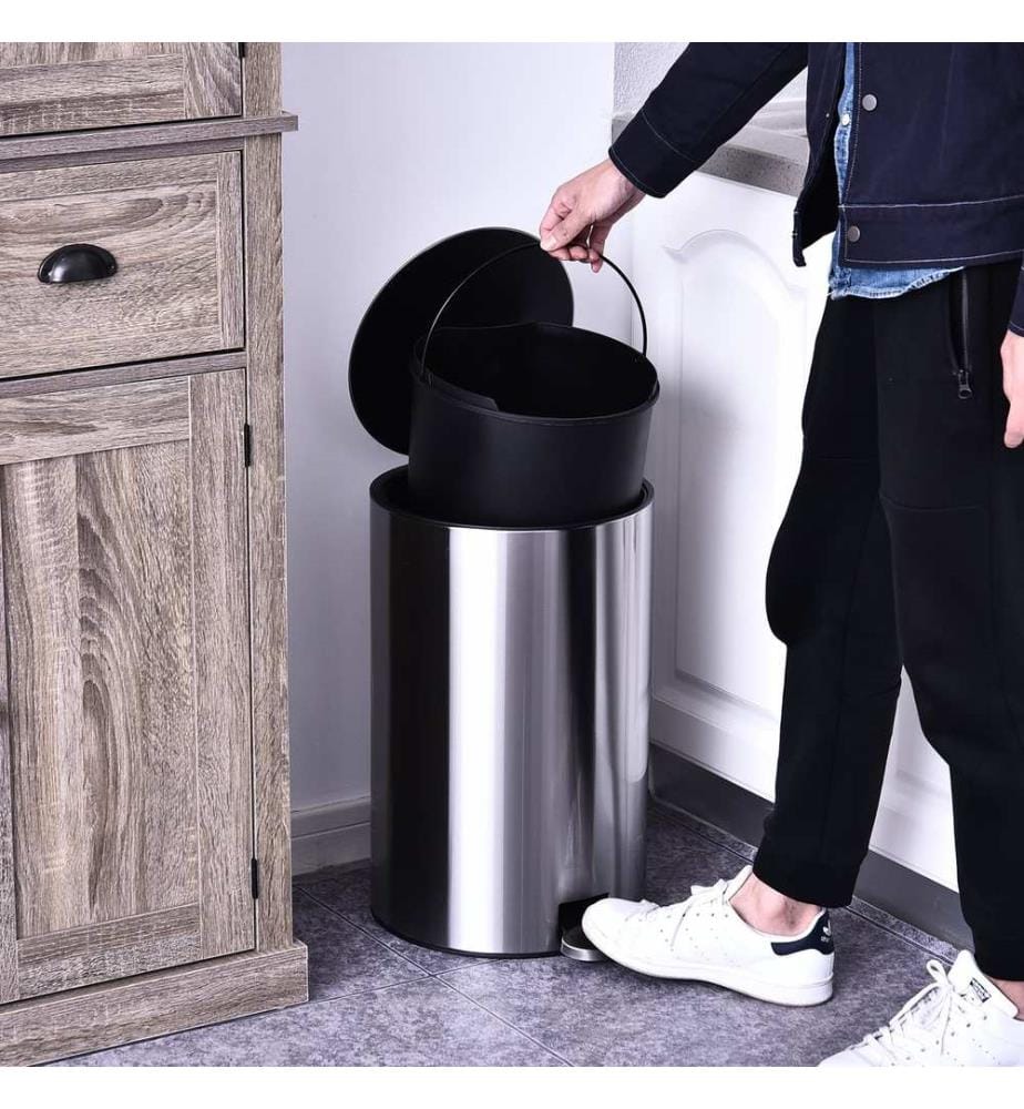 Poubelle à pédale en acier inoxydable de 20 litres avec seau intérieur et système Soft Close