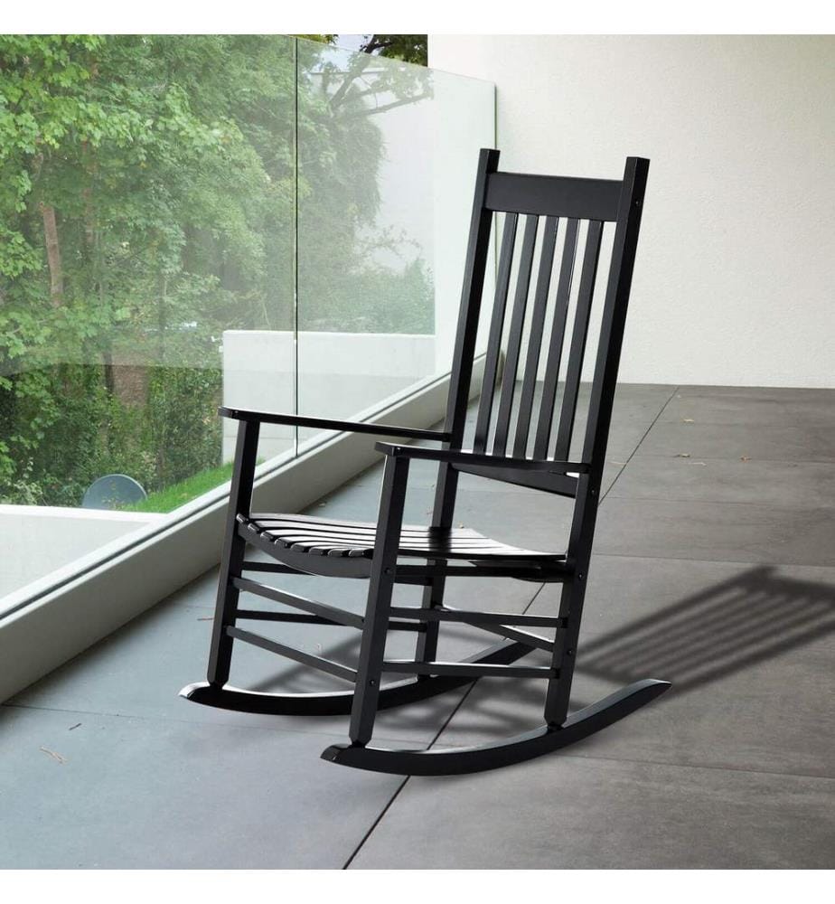 Fauteuil à bascule de jardin avec accoudoirs, en bois de peuplier noir