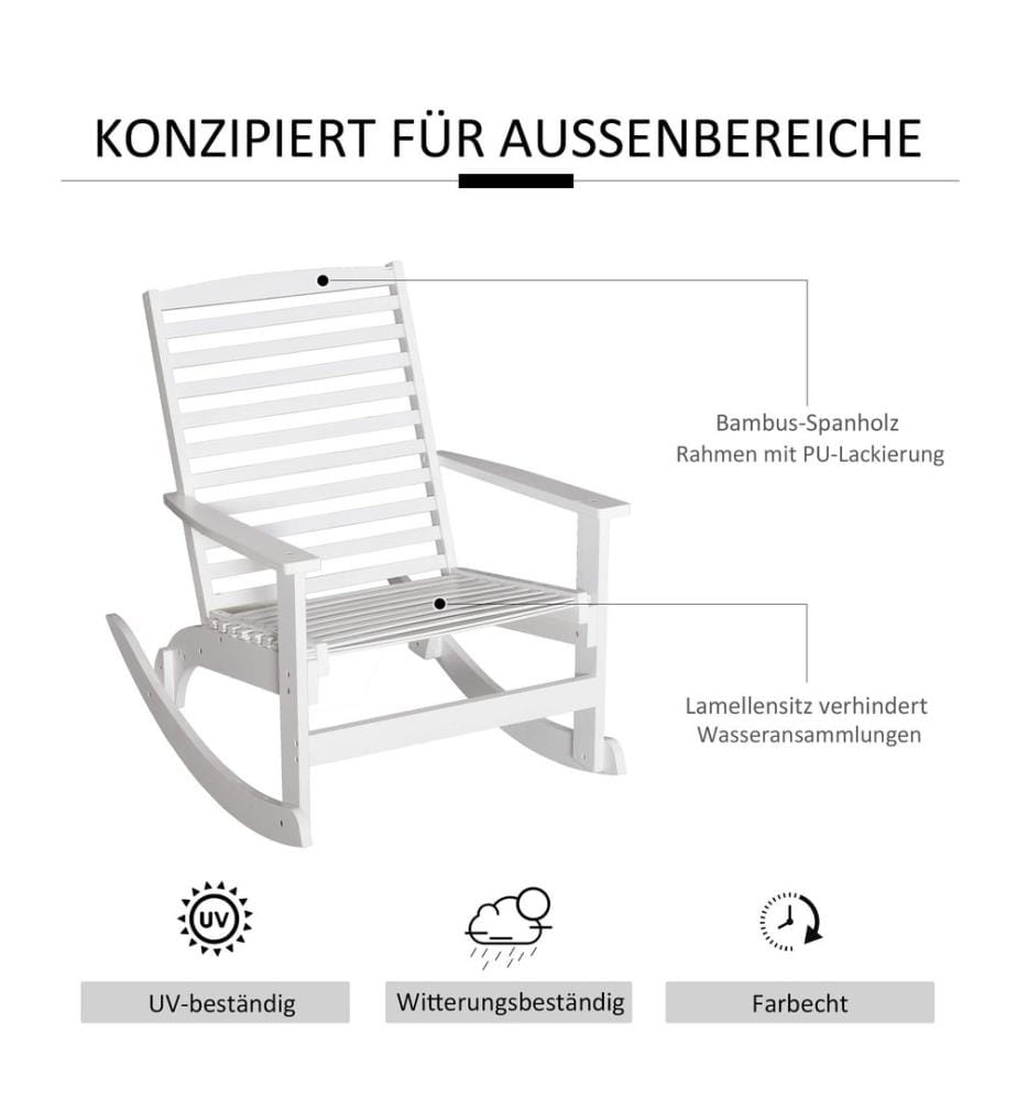 Schaukelstuhl Gartenstuhl Bambus weiss