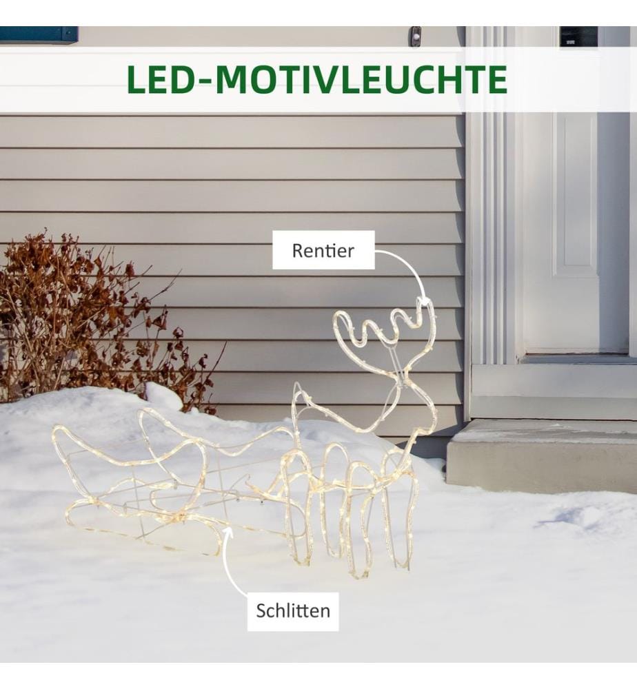 Weihnachtsbeleuchtung Rentier mit Schlitten 103 cm