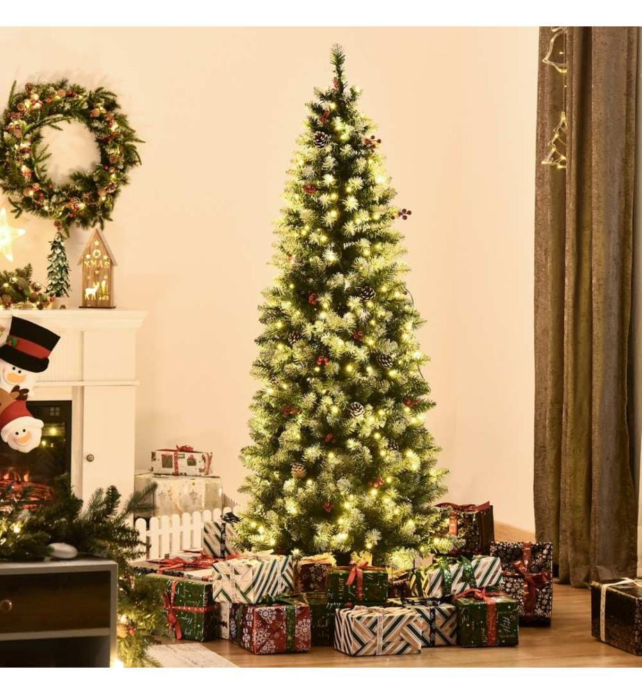 Weihnachtsbaum mit 300 LEDs Deko Schnee 180 cm