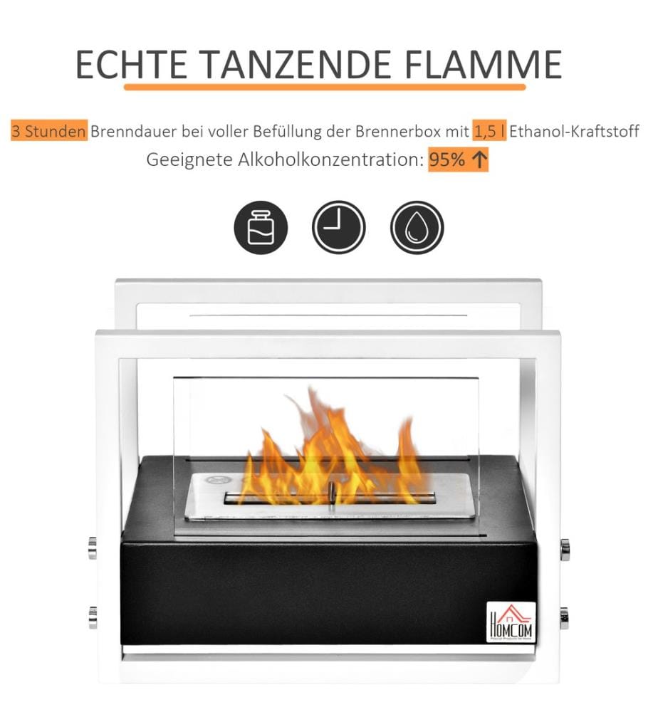 Ethanol-Kamin Tischkamin BioEthanol Ofen Schwarz Weiss