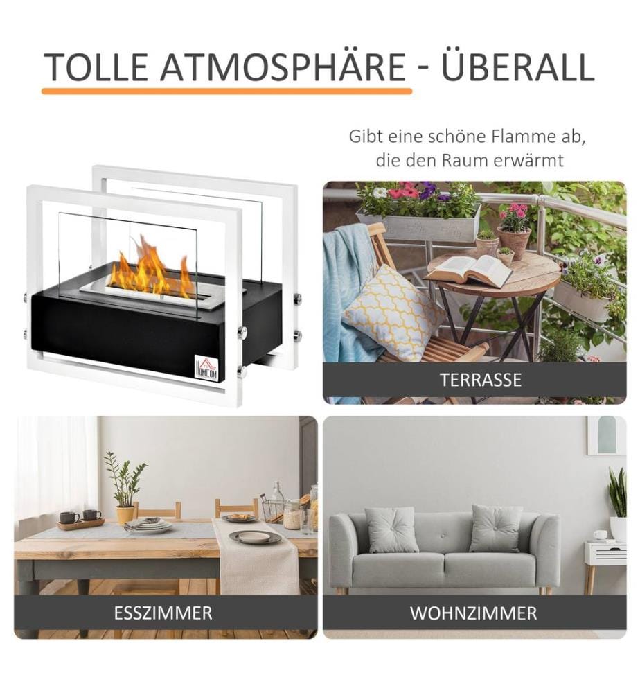 Ethanol-Kamin Tischkamin BioEthanol Ofen Schwarz Weiss