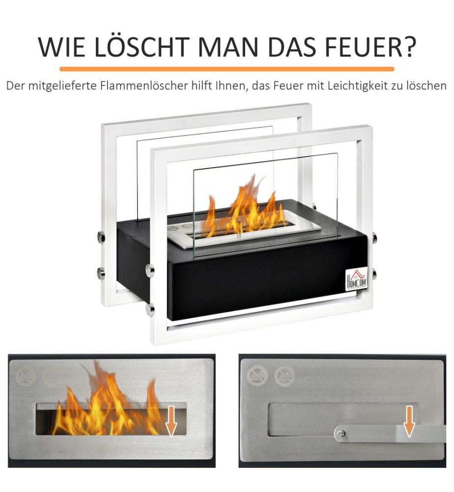 Ethanol-Kamin Tischkamin BioEthanol Ofen Schwarz Weiss