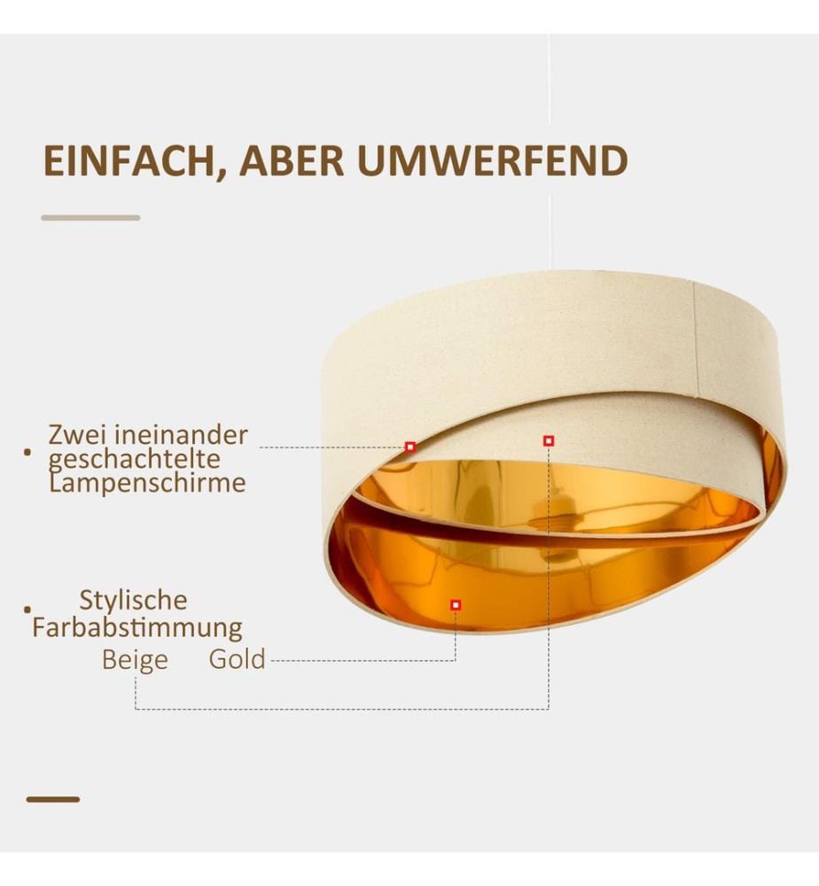 Deckenlampe Hängelampe modern Beige Gold 50 cm