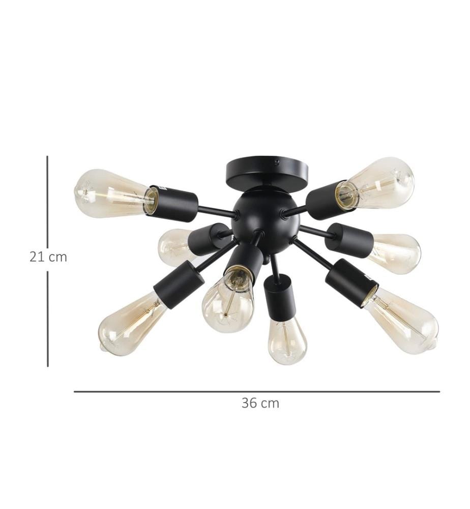 Deckleuchte Deckenlampe Wandlampe Glas 40W Schwarz Stahl 36x36x21 cm