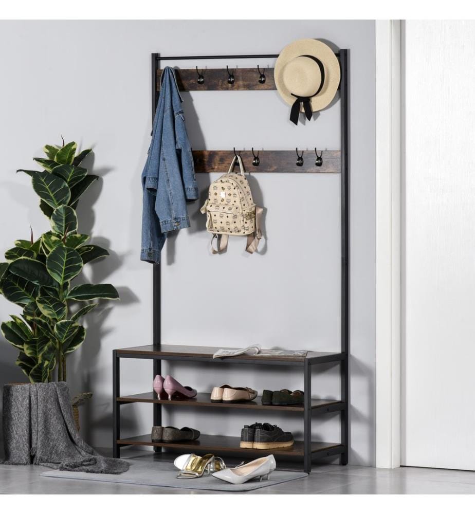 Garderobenständer Schuhregal Sitzbank Industrie Design 12 Haken