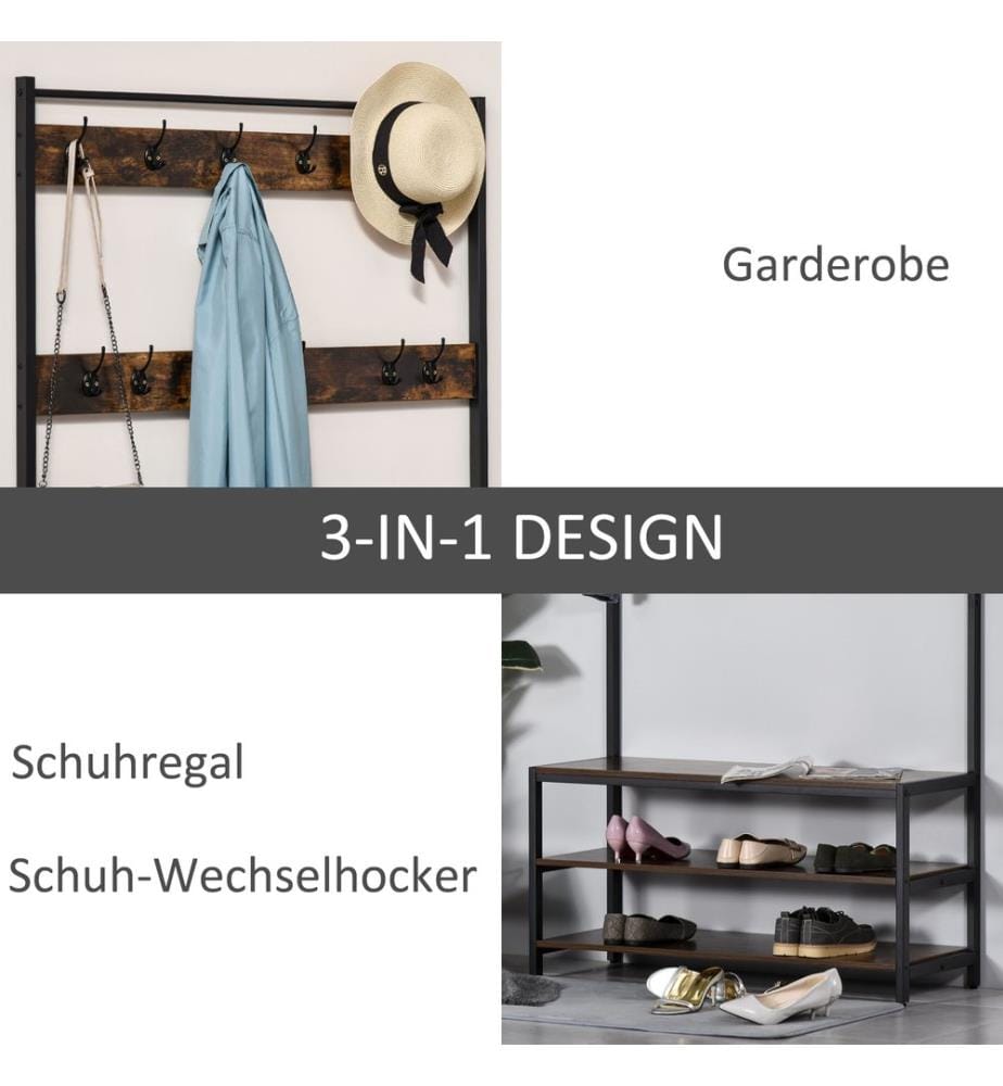 Garderobenständer Schuhregal Sitzbank Industrie Design 12 Haken
