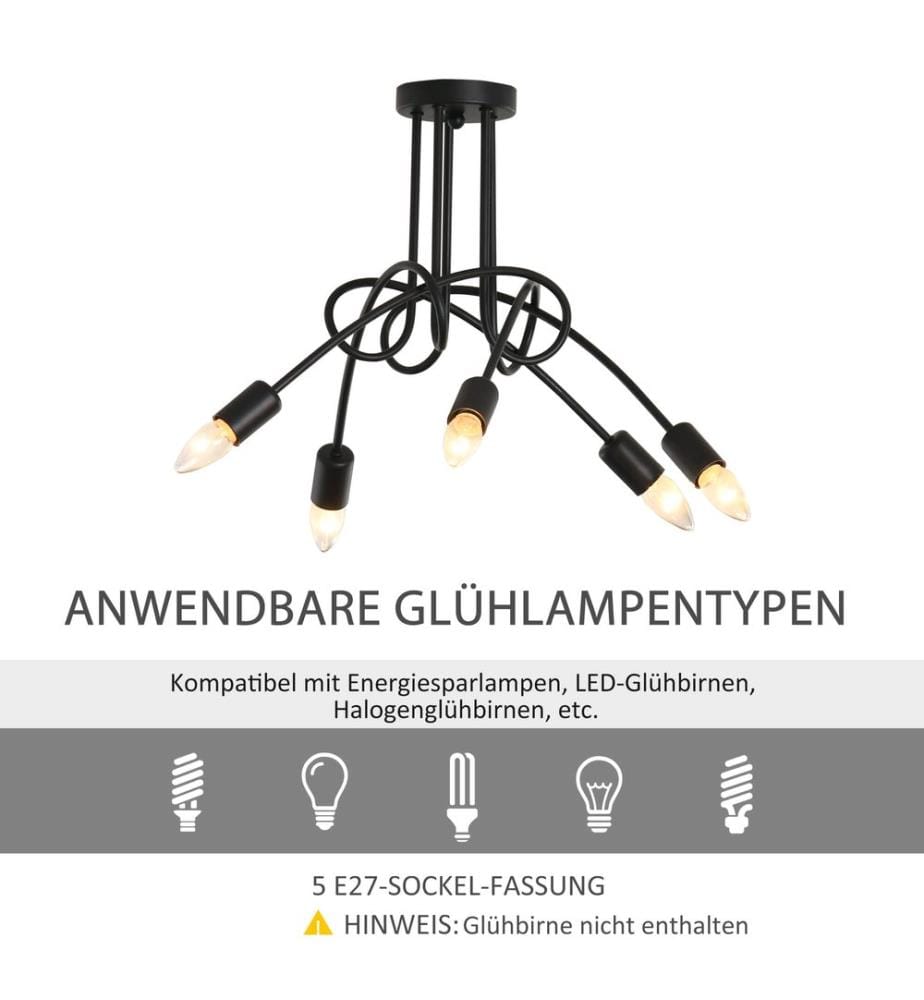 Deckenlampe mit 5 Armen Stahl Schwarz Ø57 x 37 cm