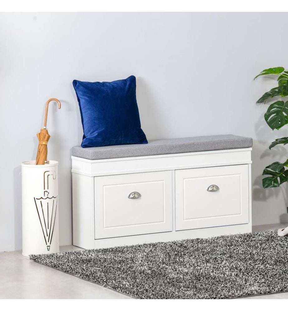 Étagère à chaussures, banc à chaussures, meuble basculant pour chaussures avec rembourrage, blanc