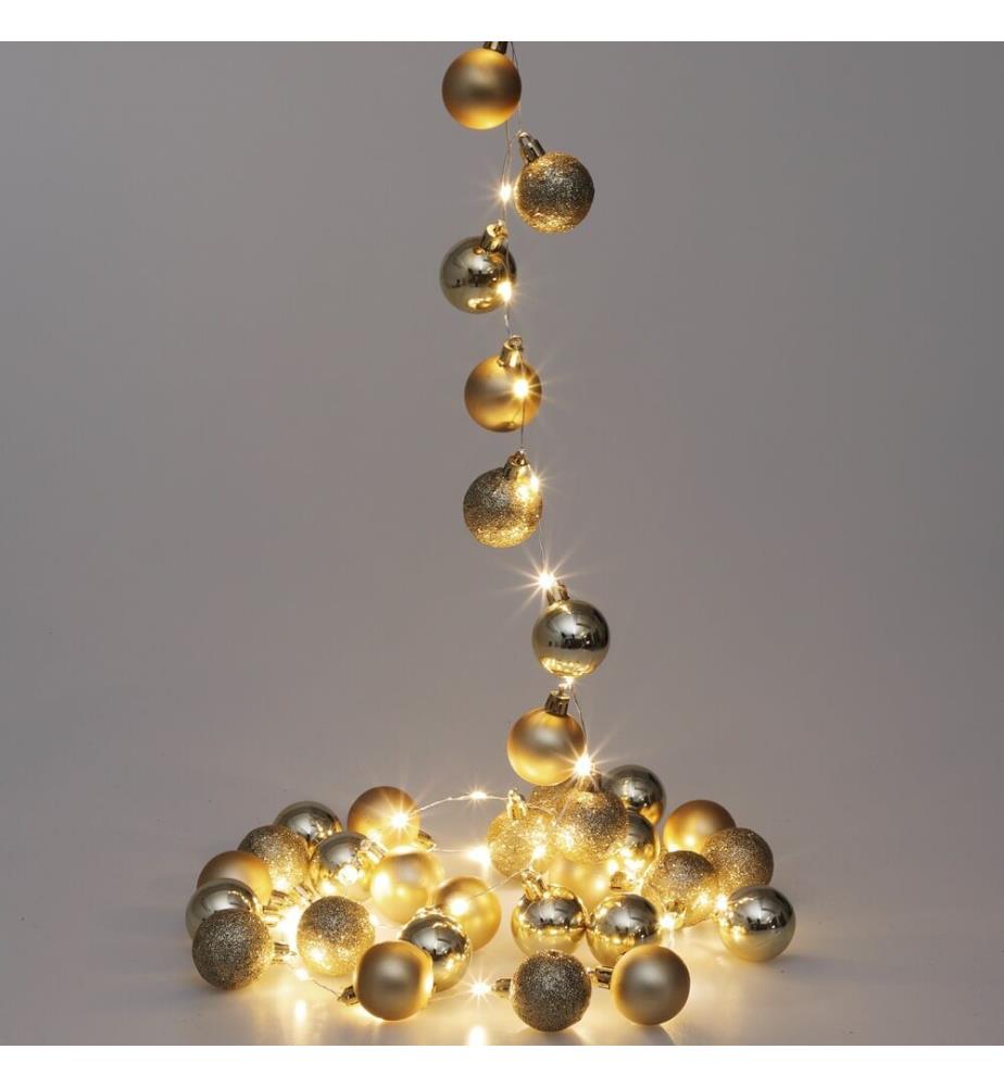 Weihnachtskugeln mit LED Lichterkette Gold Christbaumkugeln