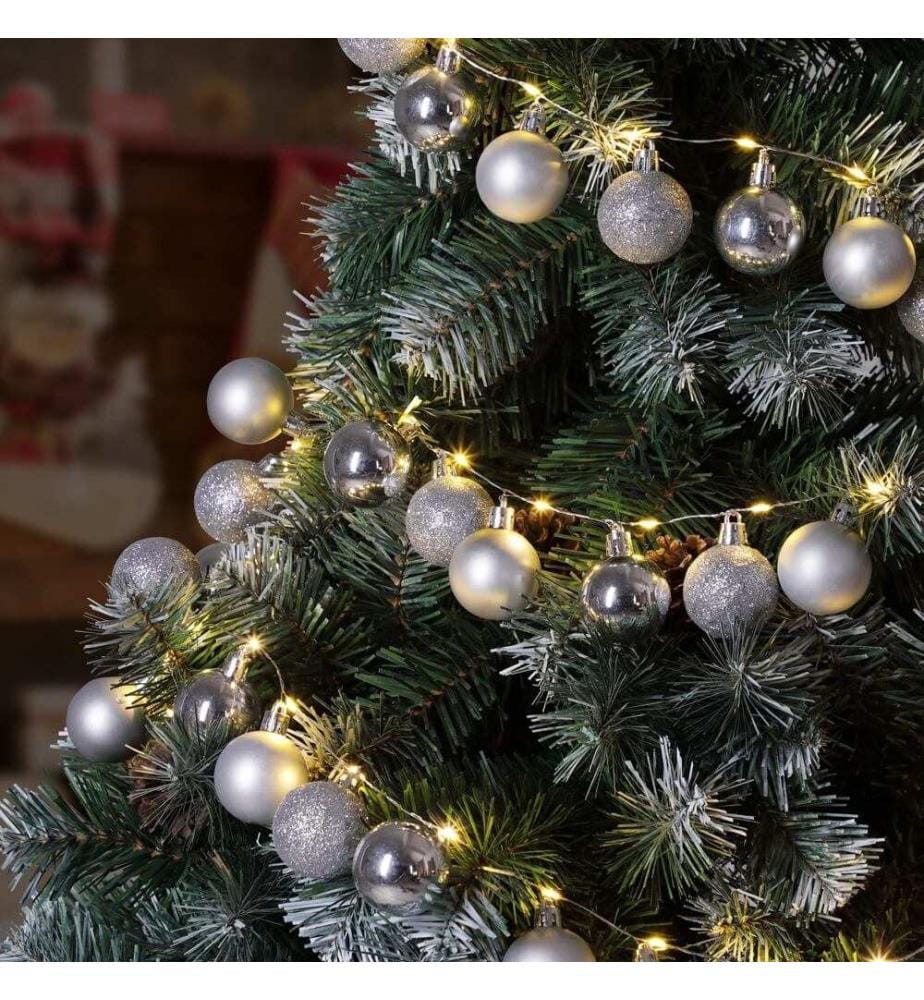 Weihnachtskugeln mit LED Lichterkette Silber Christbaumkugeln
