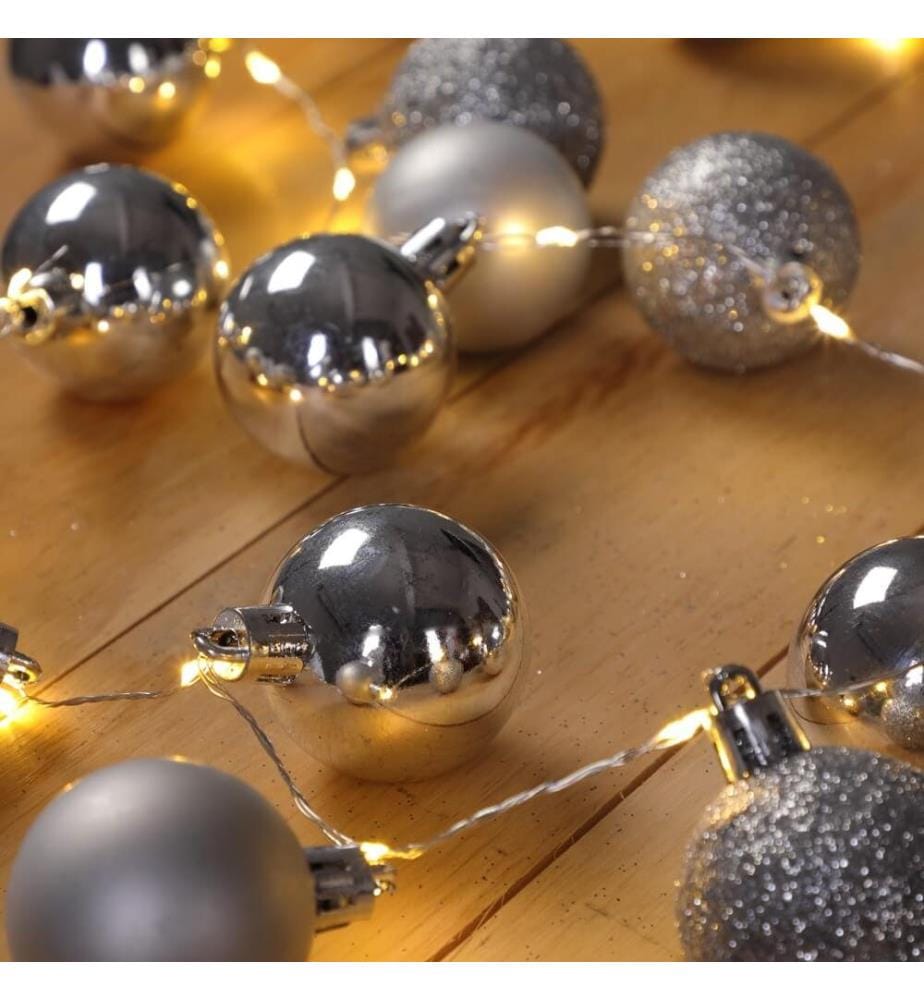 Weihnachtskugeln mit LED Lichterkette Silber Christbaumkugeln