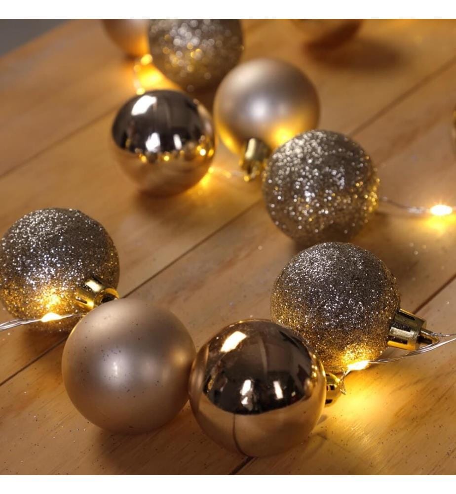 Weihnachtskugeln mit LED Lichterkette Champagner Christbaumkugeln