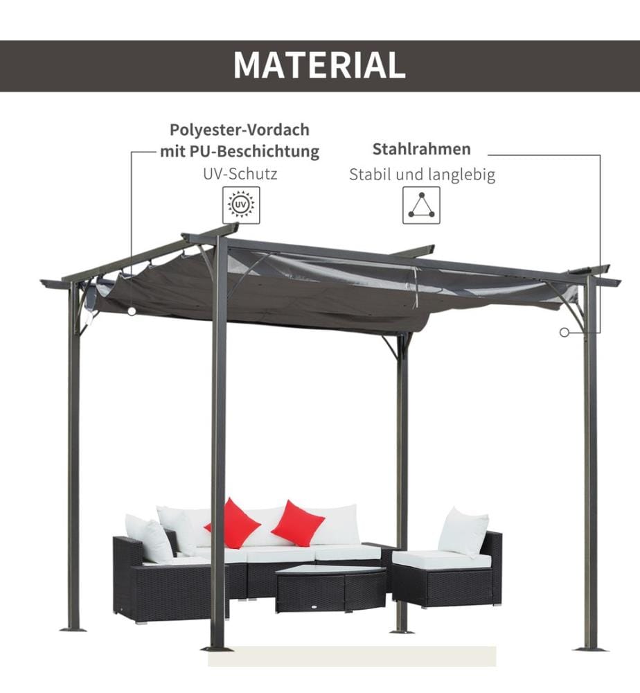 Pergola Pavillon 3x3m mit Schiebedach