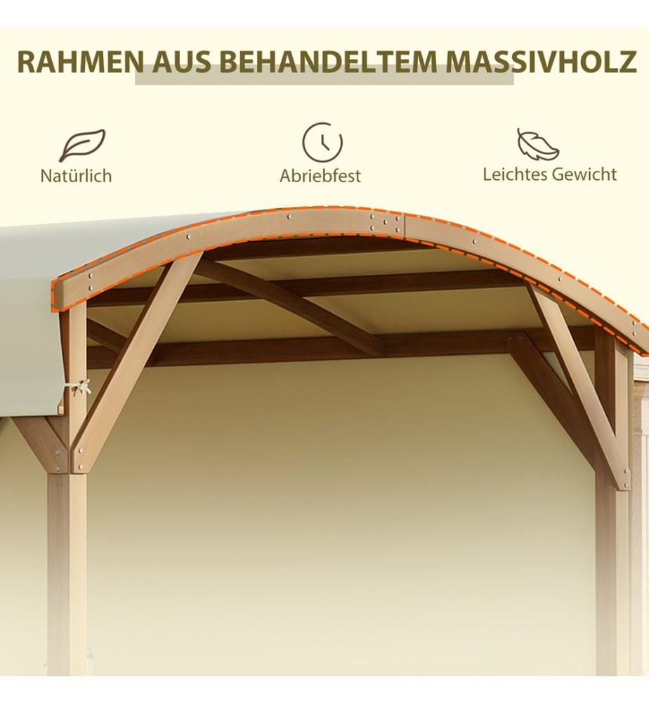 Pergola 3.2x3m Gartenpavillon Massivholz Creme