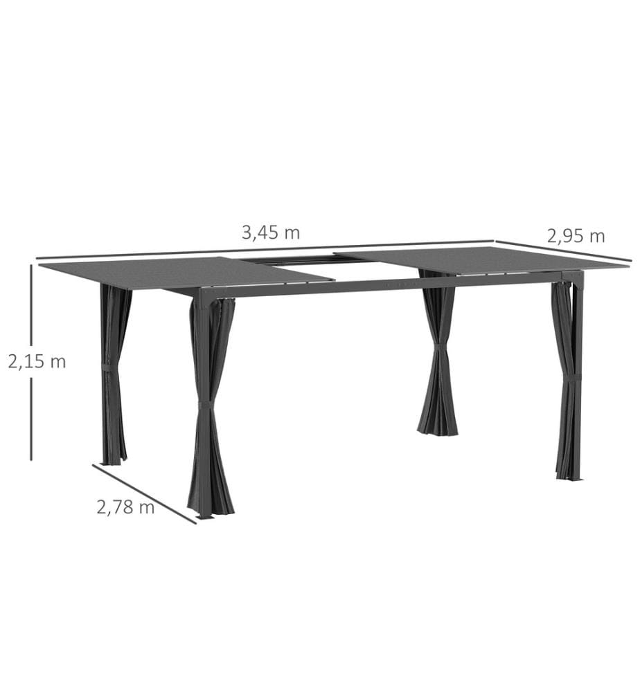 Pergola 2.95x2.95m 4 Vorhänge 1 ausziehbares Dach
