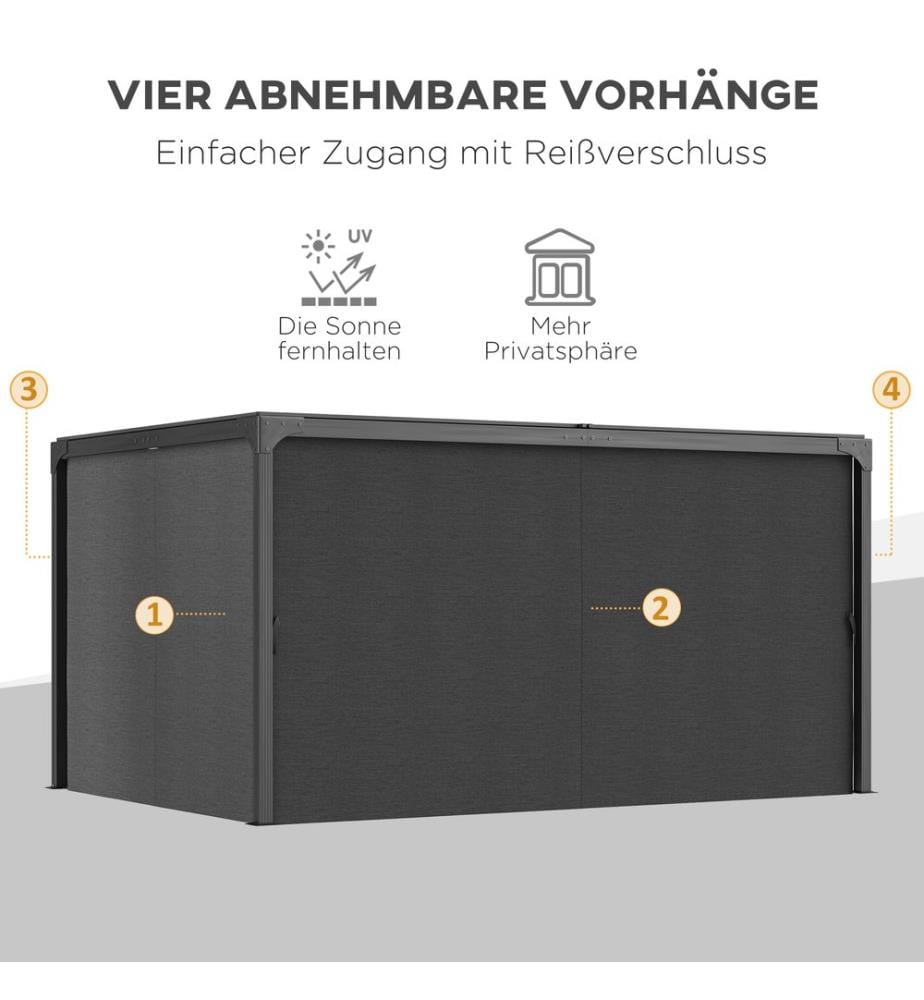 Pergola 2.95x2.95m 4 Vorhänge 1 ausziehbares Dach