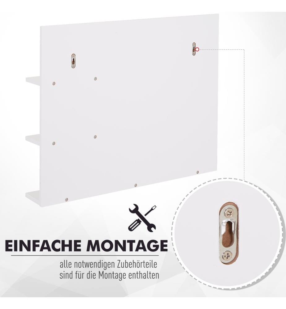 Miroir de salle de bain avec 3 étagères - Miroir mural avec étagères - 60 x 10 x 48 cm