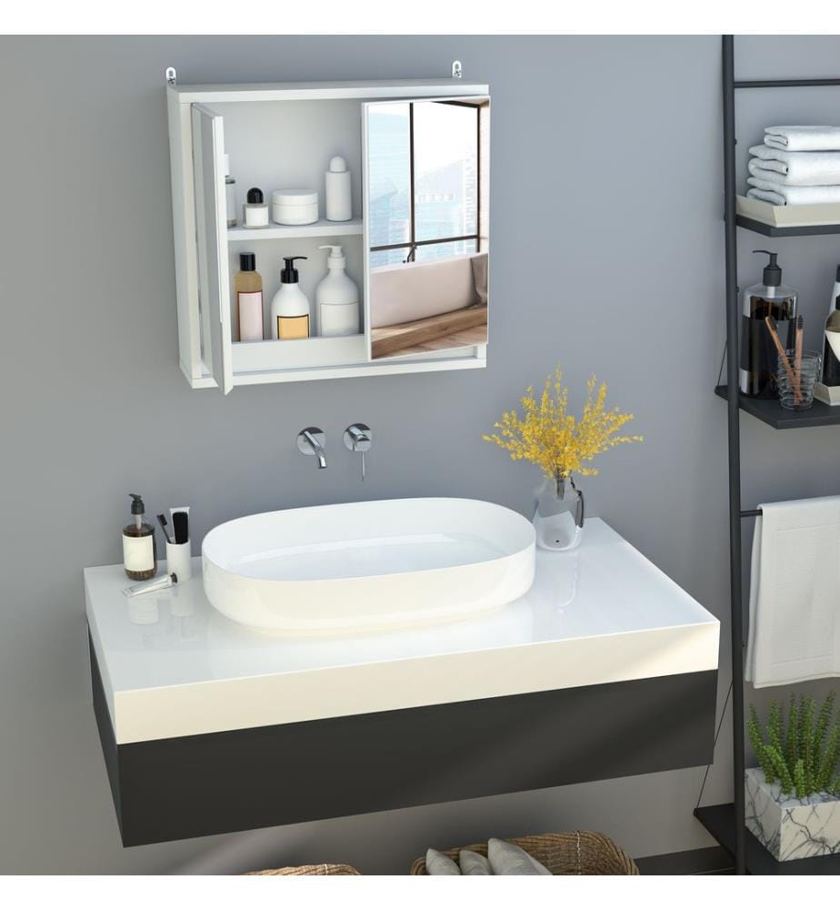 Armoire de toilette avec miroir, armoire suspendue, 48 x 145 x 45 cm