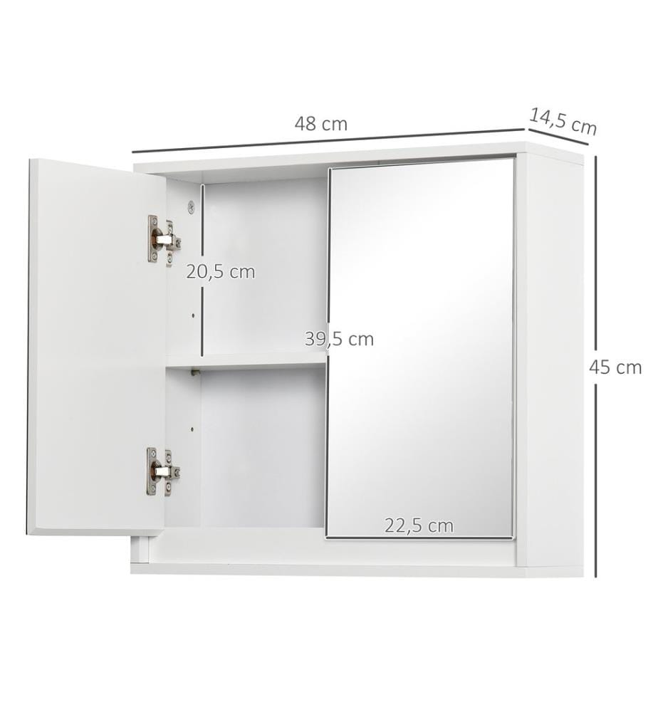 Armoire de toilette avec miroir, armoire suspendue, 48 x 145 x 45 cm
