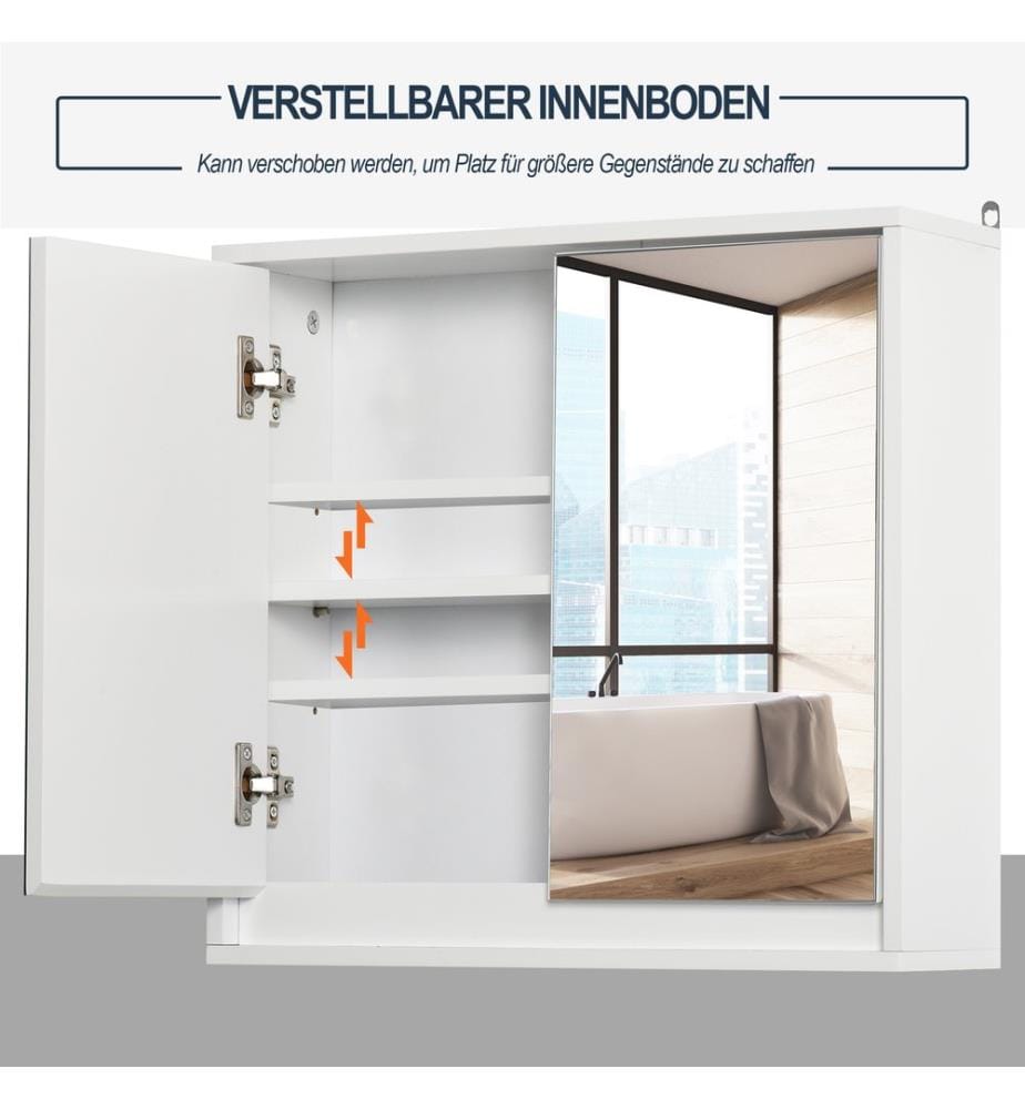 Armoire de toilette avec miroir, armoire suspendue, 48 x 145 x 45 cm
