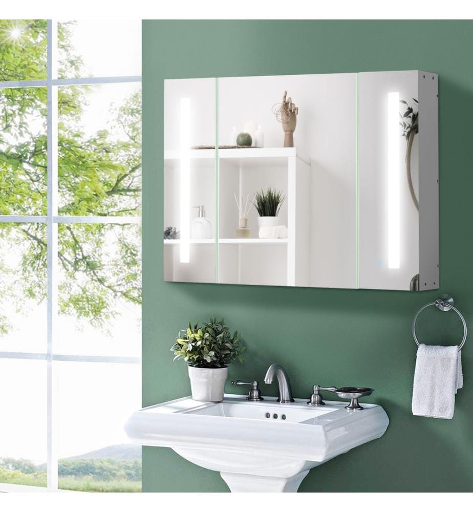 Armoire de salle de bain avec éclairage Armoire de toilette LED 90 x 15 x 65 cm
