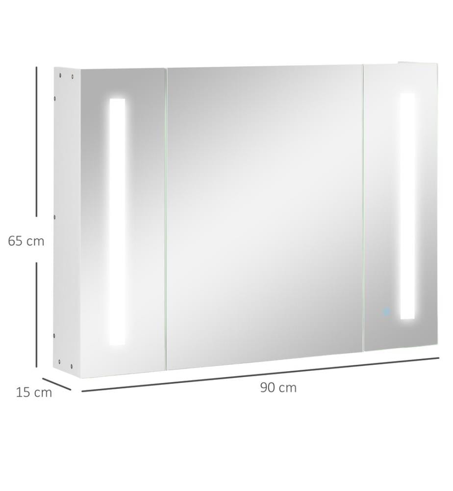 Armoire de salle de bain avec éclairage Armoire de toilette LED 90 x 15 x 65 cm