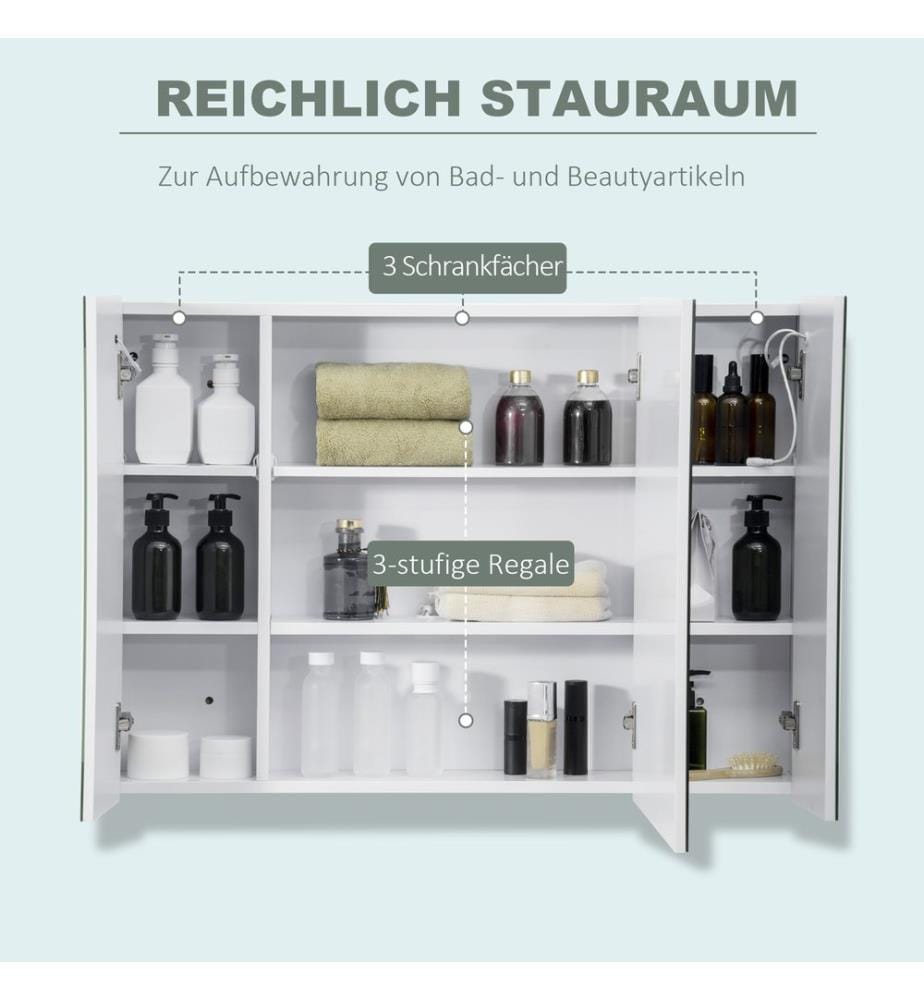 Armoire de salle de bain avec éclairage Armoire de toilette LED 90 x 15 x 65 cm