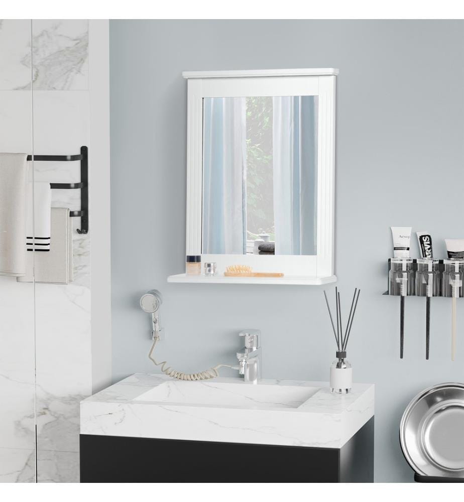 Miroir avec tablette, miroir de salle de bain, miroir mural, 55 x 12 x 64 cm