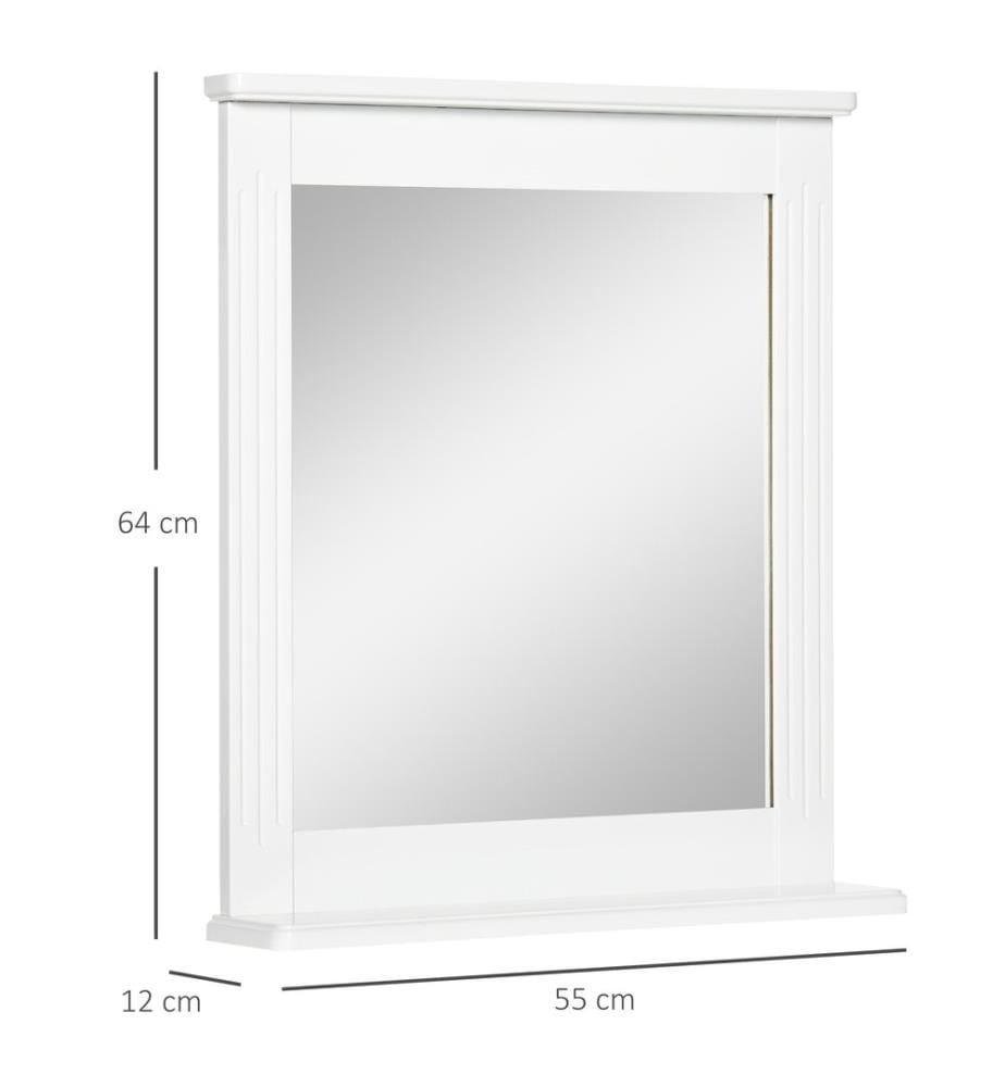 Miroir avec tablette, miroir de salle de bain, miroir mural, 55 x 12 x 64 cm