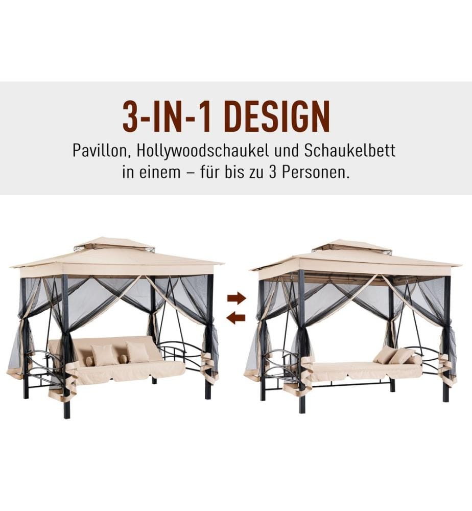 Hollywoodschaukel Pergola 3 Pers. Seitenwände Liegefunktion