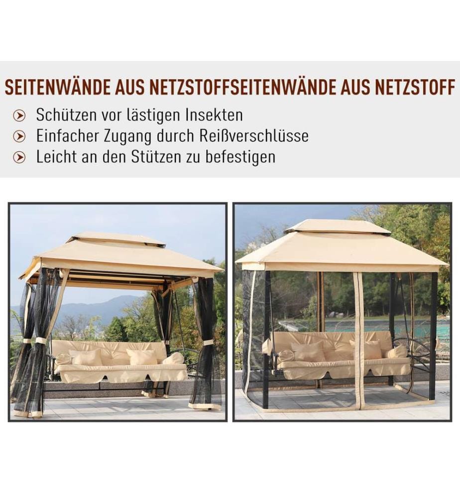 Hollywoodschaukel Pergola 3 Pers. Seitenwände Liegefunktion
