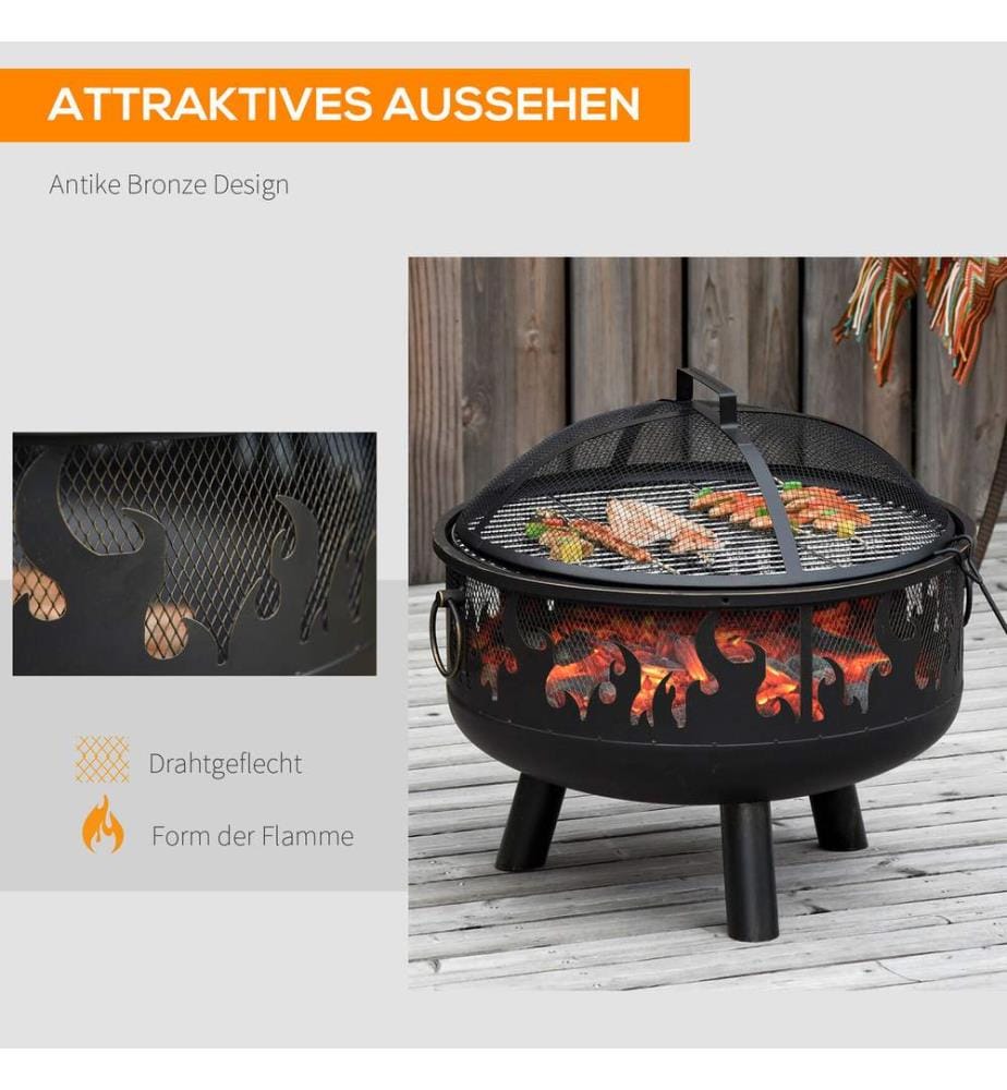 Feuerschale Feuerkorb mit Grill und Funkenschutz Ø 61.50 cm