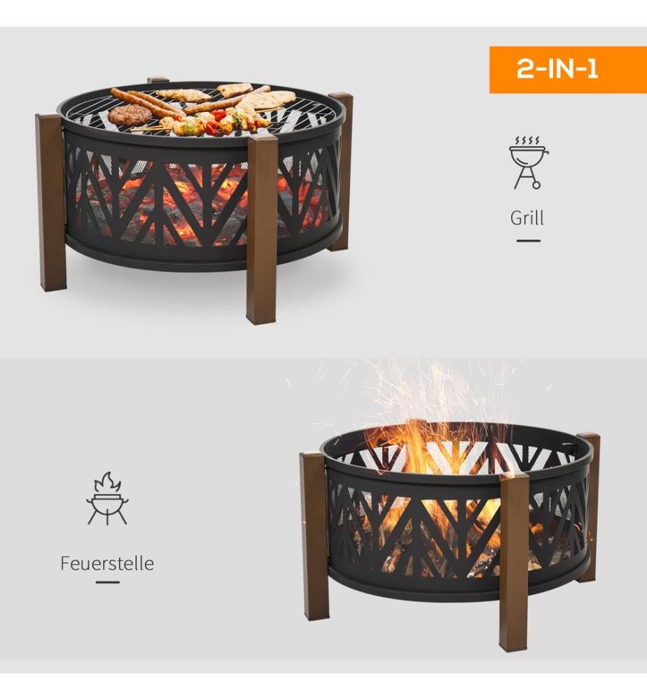 Feuerschale Feuerkorb mit Grill und Funkenschutz Ø78 cm