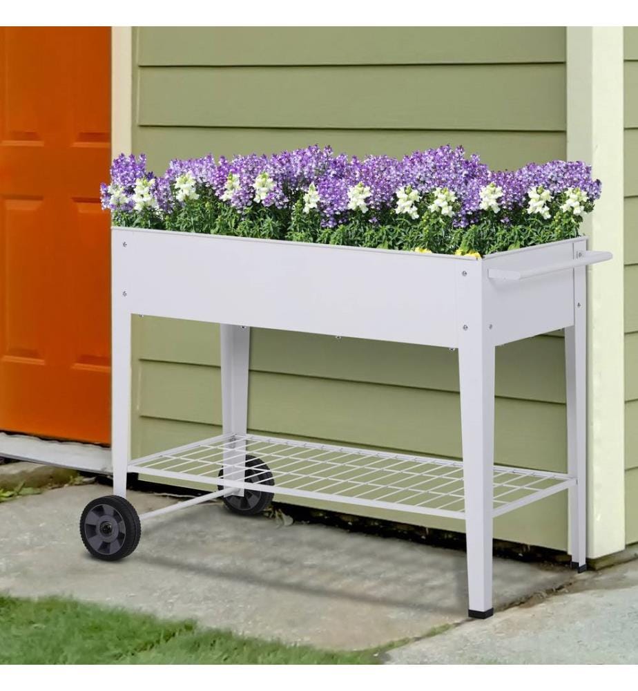 Jardinière surélevée en métal, mobile, avec roulettes