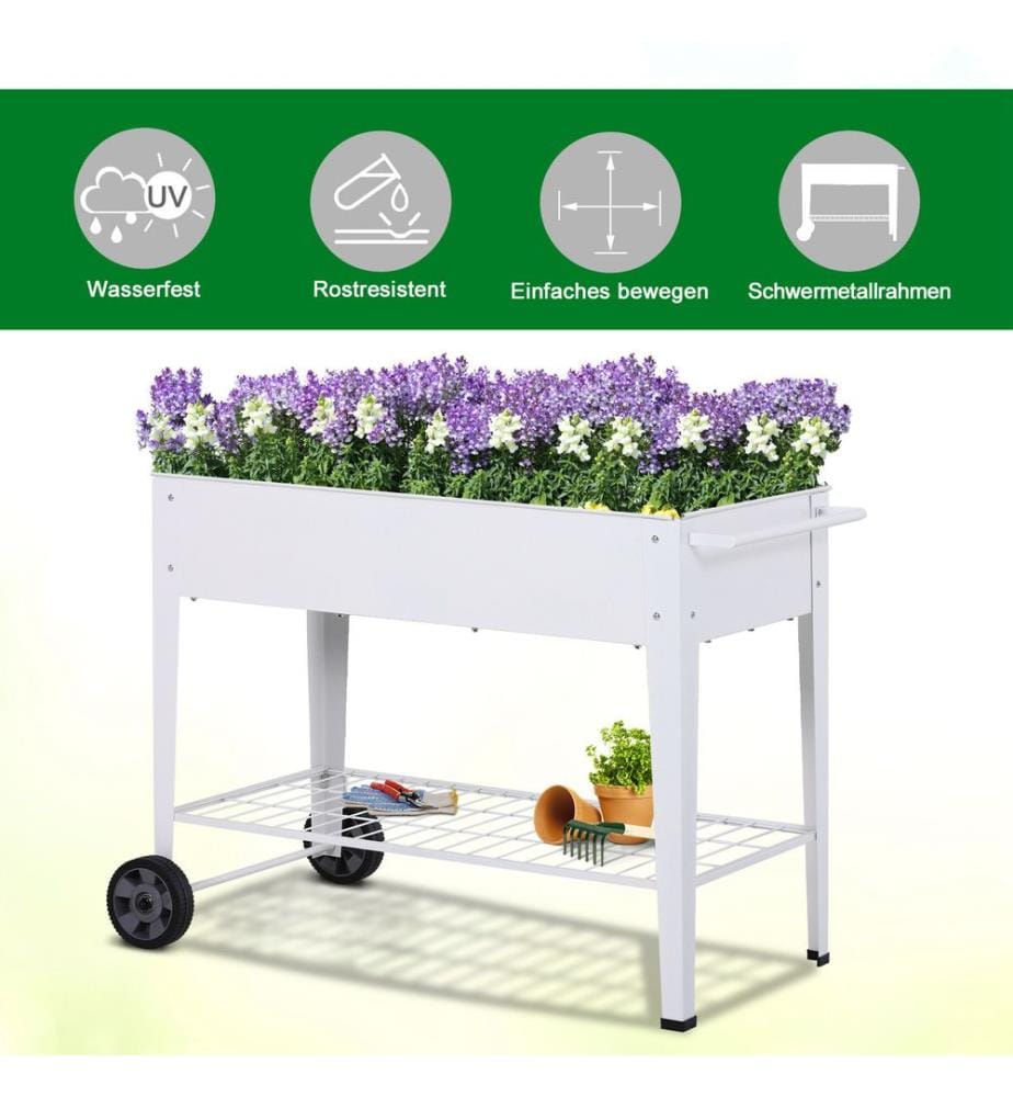 Jardinière surélevée en métal, mobile, avec roulettes