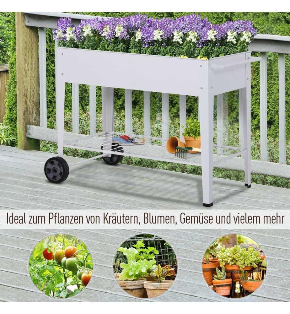 Jardinière surélevée en métal, mobile, avec roulettes