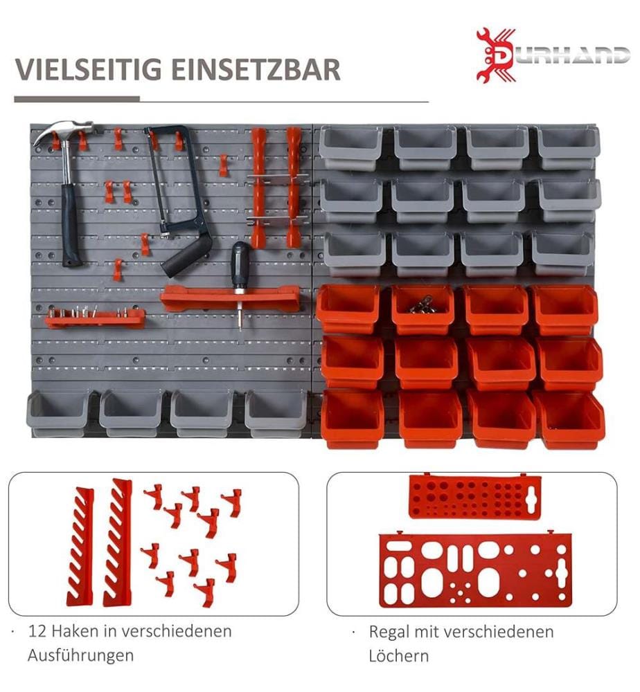 Panneau perforé pour rangement d'outils avec bacs empilables, 44 pièces