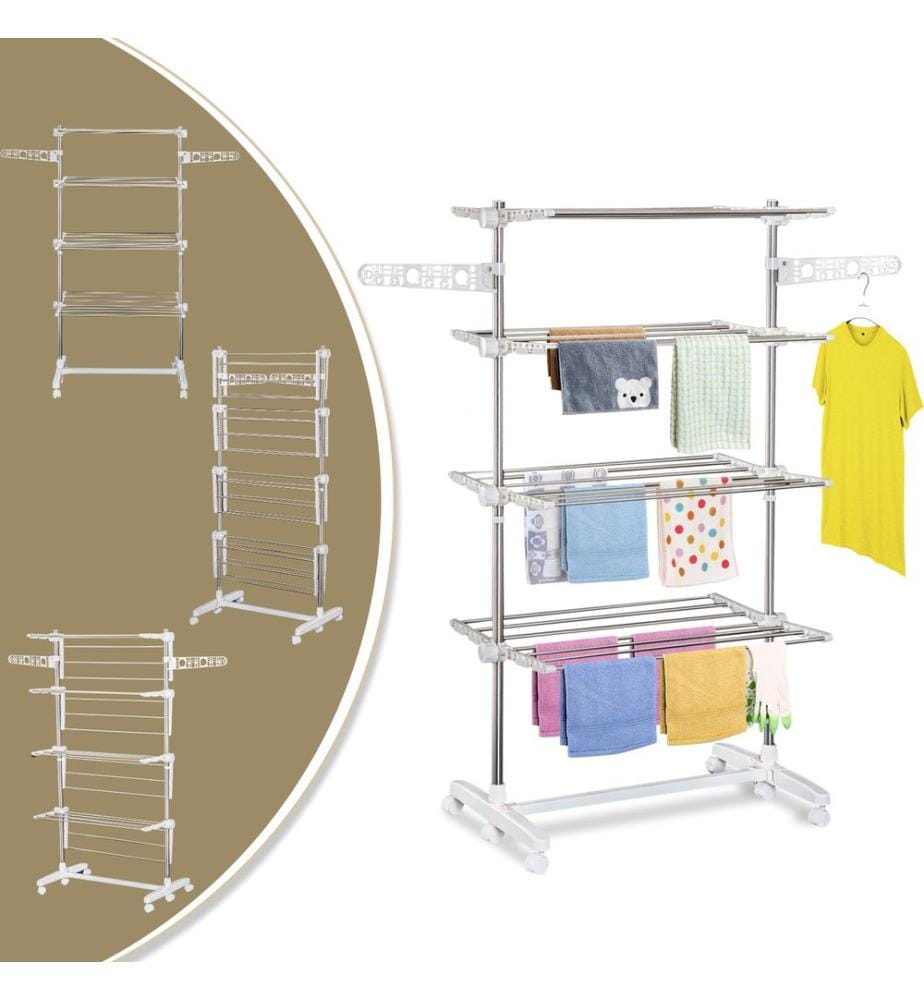 Séchoir à linge mobile et pliable à 4 niveaux