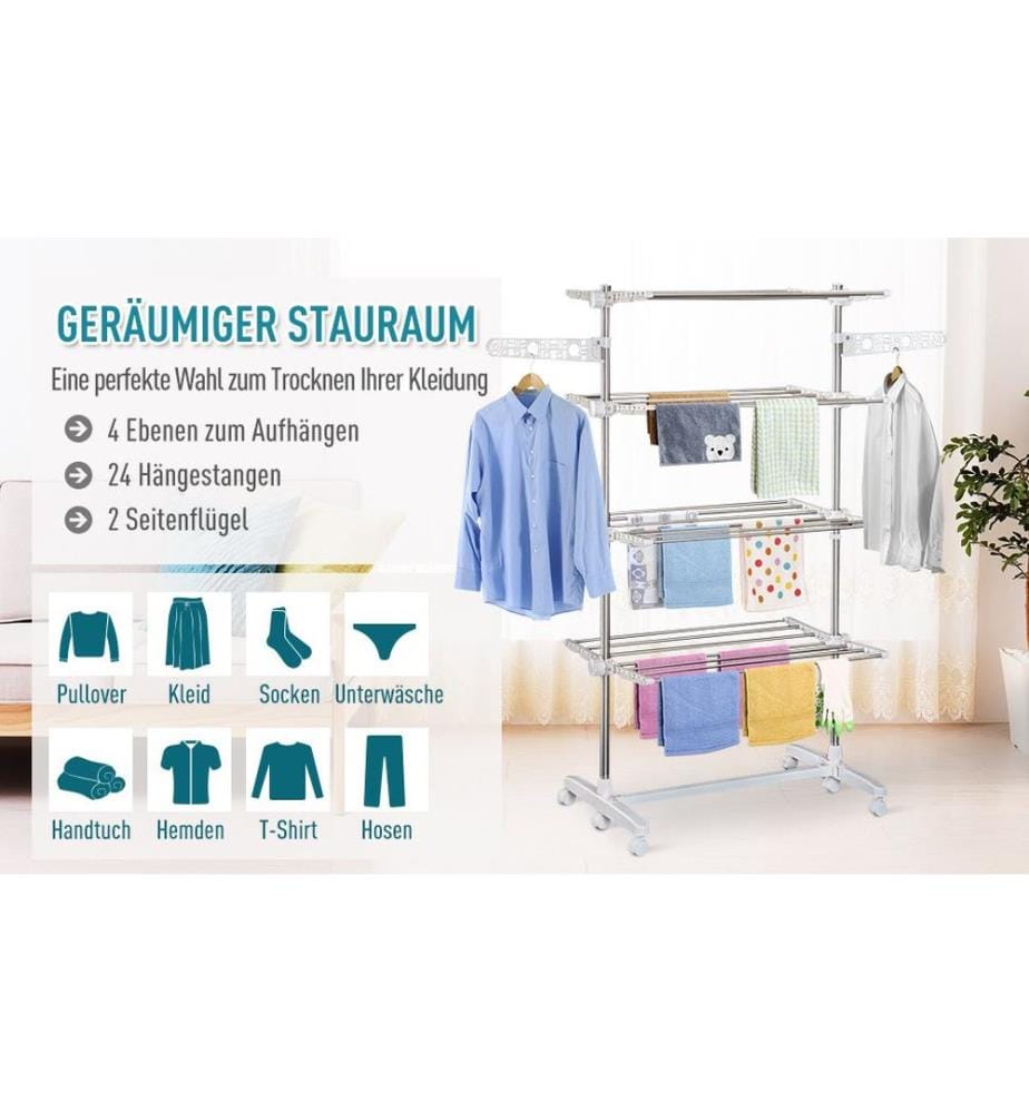 Séchoir à linge mobile et pliable à 4 niveaux