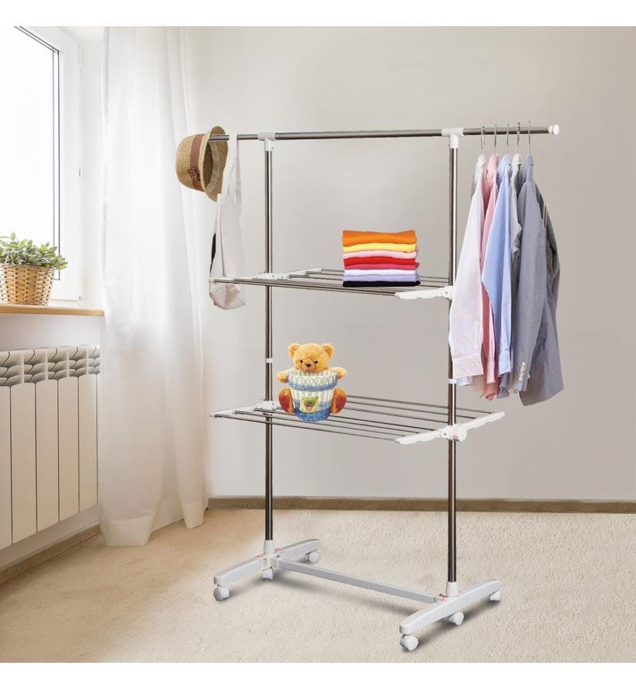 Séchoir à linge mobile pliable à 2 niveaux