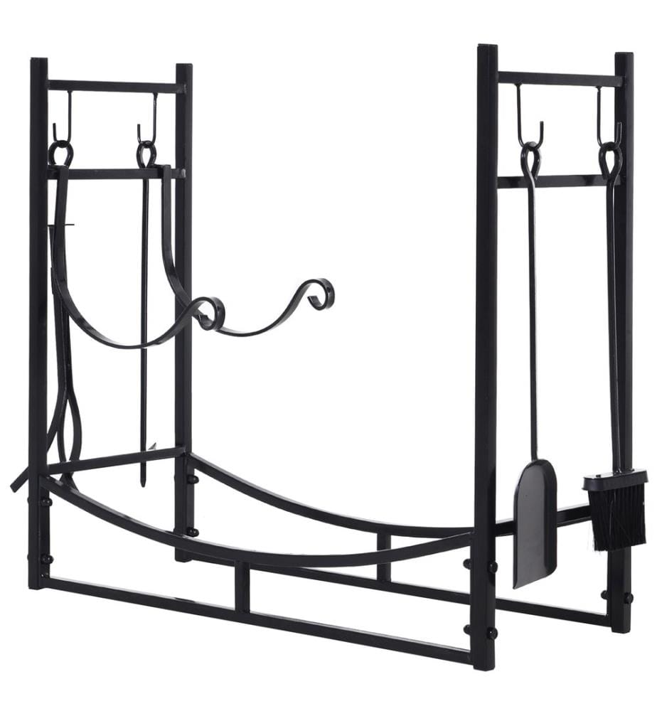 Étagère à bois avec tisonnier, 84 cm